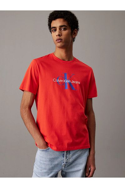Calvin Klein Men's Logo Crew Neck Short Sleeve Standard Red T-Shirt Lv040Em286-Tnc