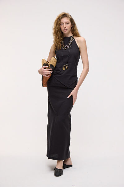 ETHIQUET Ivern women's &100 cotton side Slit casual cut black skirt