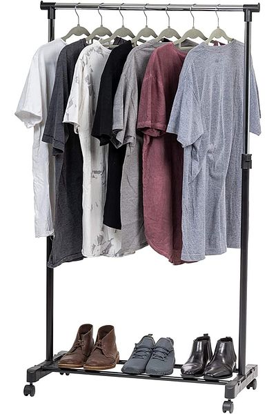 BUNCA Single Pole Home Clothes Stand Rack With Shoe Storage Shelf Side Hanger For Hanging Clothes
