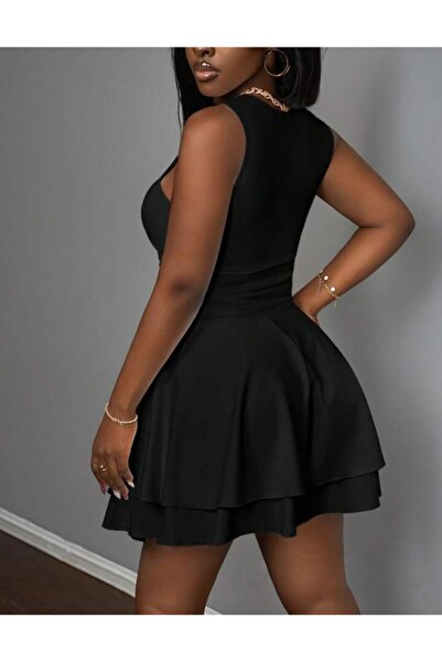 MAROVOAY Plus Size Mini Flared Dress with Drawstring Waist