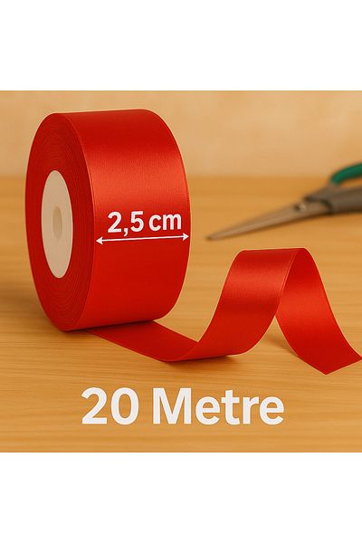 serap çiçekçilik 20 Meters Red Wide Satin Ribbon 20 Meters 2.5 Cm Red Ribbon