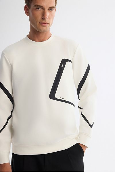 Avva Ανδρικό φούτερ Ecru Crew Neck Βαμβακερό εμπριμέ A42y1317