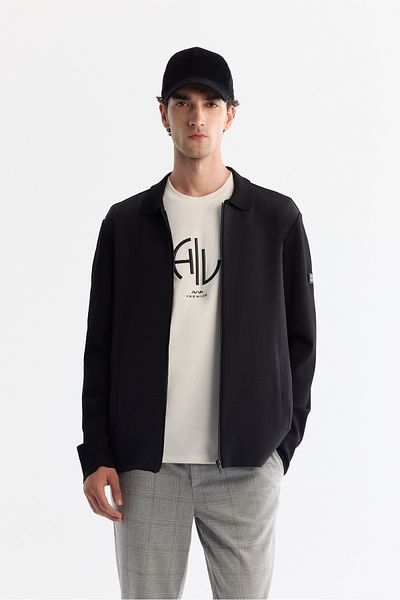 Avva Men's Black Polo Neck Zippered Pocket Cardigan A42Y5047