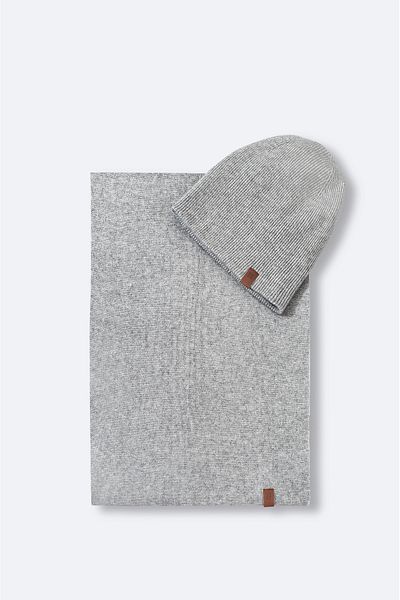 Avva Men's Gray Basic Knitwear Scarf Beanie Set A42Y9223
