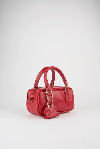 Vivaq Women's Tulip Red Bag Charm Detailed Patent Leather Zipper Closure Handbag and Shoulder Bag