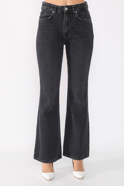 WODDİ Pamela Vintage 90's Kadın Siyah Süper Yüksek Bel Likralı Flare Ispanyol Paça Kot Pantalon