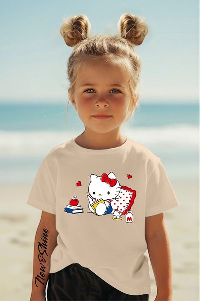 New Shine 1 tricou este un cadou pentru achiziții de 6 și peste în coș - Tricou pentru copii oversize cu imprimeu Helo Kıtty