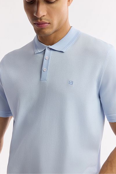 Avva Tricou pentru bărbați, albastru deschis, cu gât polo, tricotaje de bază din raion A51Y5035