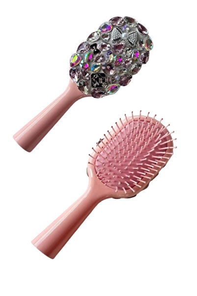 CAŞ DEKORASYON Perie de păr/camă cu piatră și perle de culoare roz