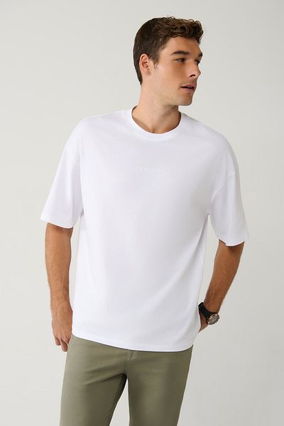 Avva Ανδρικό μπλουζάκι White Crew Neck με στάμπα 100% βαμβάκι E 001037