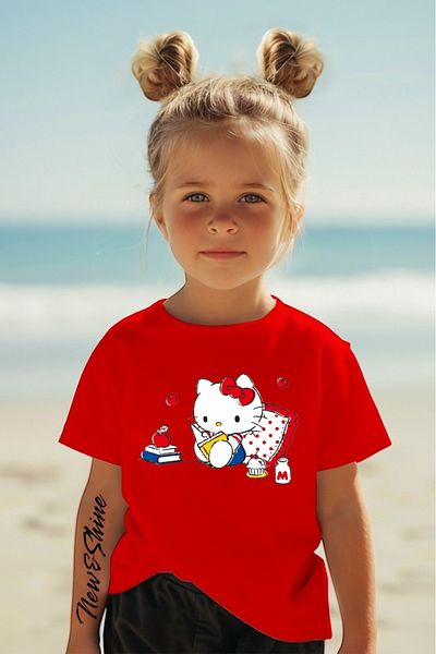New Shine In Cart 6 and Above Purchases Get 1 T-Shirt as a Gift - Helo Kıtty Printed Oversized Children's T-Shirt