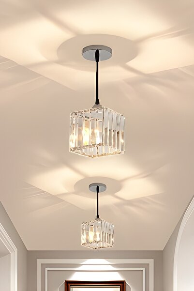 Ultra Home Lüx Kristal Modern Krom Tekli avize