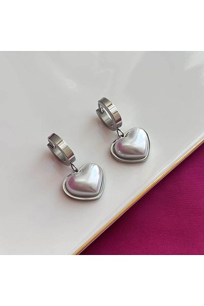 Kuşkaya Ticaret Steel Venetian Heart Earrings Silver |   316L Steel - Does Not Tarnish |   Gift Woman