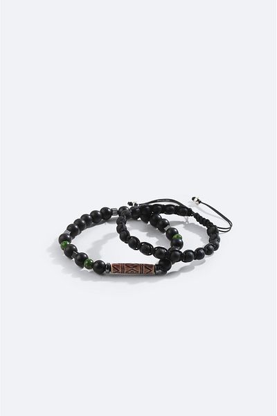 Avva Men's Black Ceyt and Hematite Stone Bracelet A42Y9619