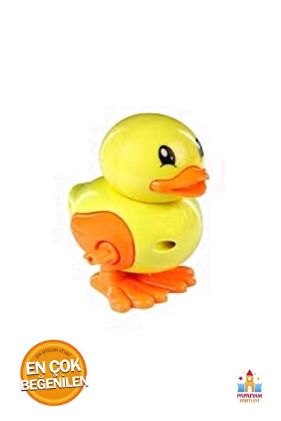 PapatyamPartiEvi Kurmalı Yürüyen Kurmalı Oyuncak Ördek Sarı Renk Sevimli Ördek Oyun Arkadaşı Kur Kendi Hareket Eder
