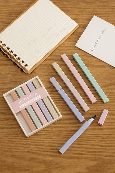 keyfisepet en keyifli sepet Pastel Colored Double Ended Highlighter Set of 6 Soft Tone Suitable for Bullet Journaling and Note Taking