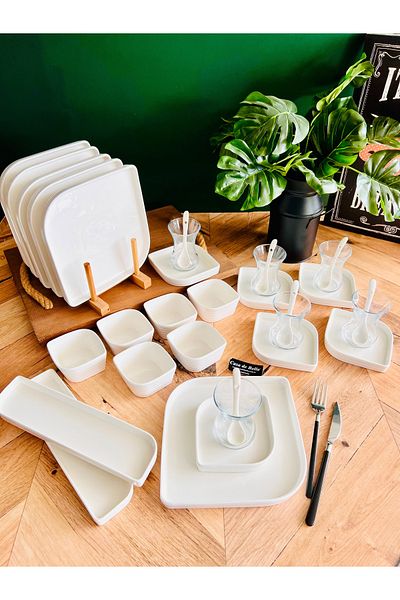 CASA DE BELLA White Porcelain 32 Piece Breakfast Set for 6 People