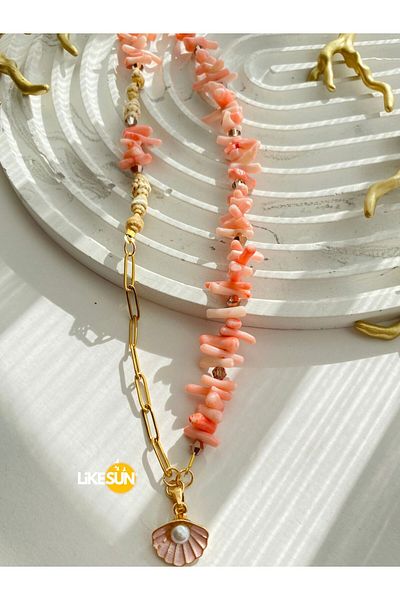 LiKESUN "Coral Pearl - Pink Coral Sea Necklace