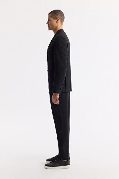 Avva Erkek Siyah Mono Yaka Torba Cepli Çift Yırtmaç Astarsız Gofre Detaylı Bi Stretch Ceket A51Y4011