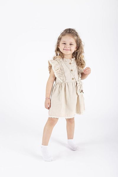 Nehirim Kids Girl's Bag and Lace Summer Cream Salopet Cream Dress (2-3-4-5 Years)