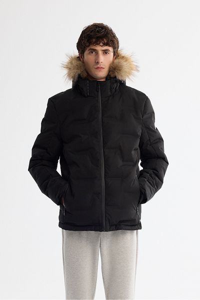 Avva Men's Black Hooded Water Repellent Windproof Goose down Puffer Coat A42Y6010