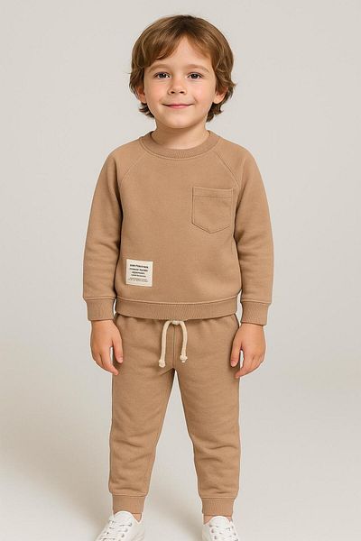 Bubito Seasonal Cotton Baby & Kids 2-Piece Bottom Top Set with Style Label Pockets - Beige