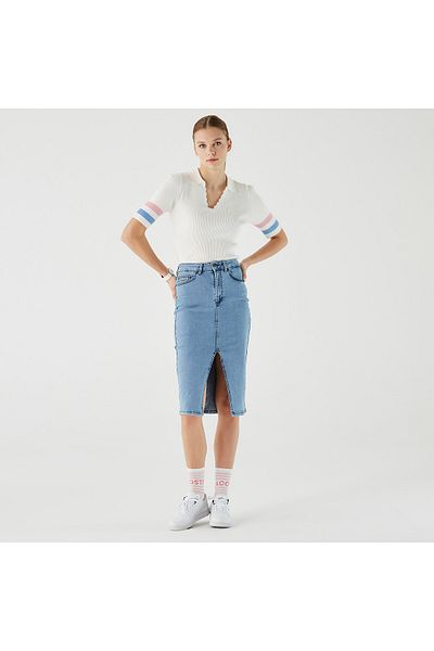 Lacoste Women's Slim Fit Blue Denim Skirt