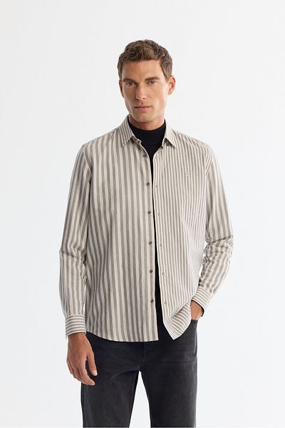 Avva Men's Gray 100% Cotton Britted Collar Striped Shirt from the Bottom A42Y2040