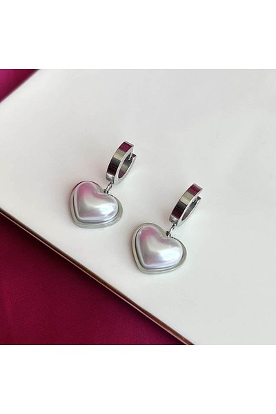 Kuşkaya Ticaret Steel Venetian Heart Earrings Silver |   316L Steel - Does Not Tarnish |   Gift Woman
