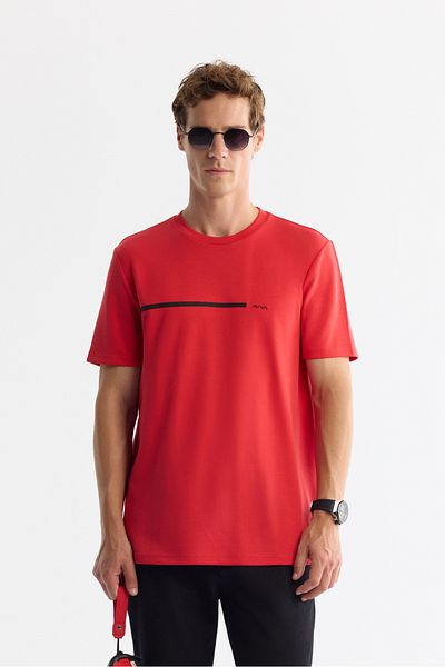 Avva Men's Red Crew Neck Elastane Interlock T-Shirt A42Y1003