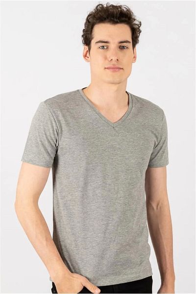 PHANTOM JEANS Men's Gray Lycra Stylish Cotton Soft Textured Slim Fit Slim Fit V-Neck Basic T-Shirt