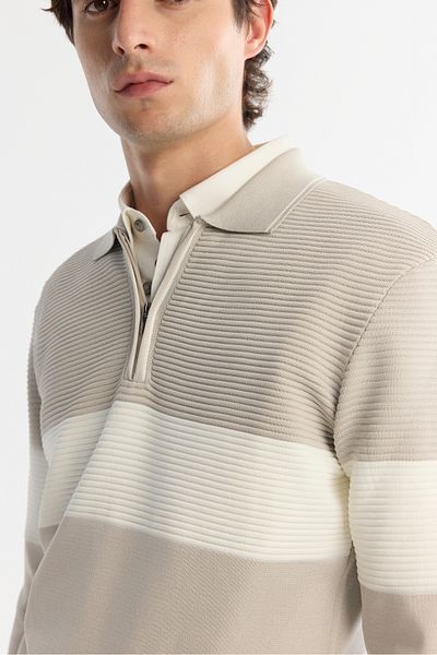 Avva Men's Light Gray Zippered Polo Collar Colorblock Sweater A42Y5030