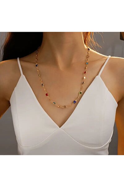 Tudivanyu Aksesuar Colorful Geometric Stone Necklace
