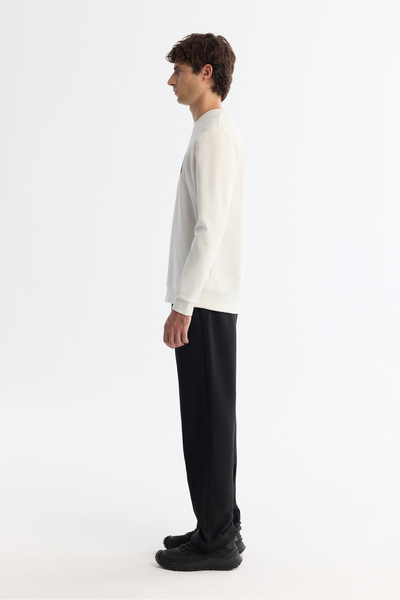 Avva Erkek Ekru Bisiklet Yaka Pamuklu Baskılı Elastan Regular Fit Sweatshirt A42Y1286