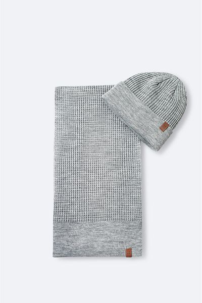 Avva Men's Gray Jacquard Knitwear Scarf Beret Set A42Y9220