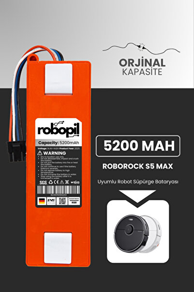 ROBOPİL Roborock S5 Max Pil Batarya Kutulu [Orjinal Kapasite] 5200mah Robot S...