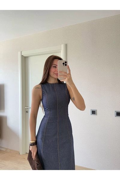 REKA MODA Jeans Jeans Long Dress - Navy Blue