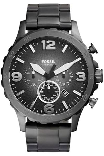 Fossil ساعة نيت للرجال بمينا كرونوغراف كبير الحجم وسوار من الفولاذ المقاوم للصدأ أو الجلد
