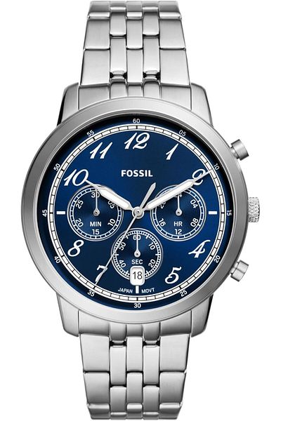 Fossil Men's Neutra Arabic Chronograph Stainless Steel Watch, Color: Silver/Blue Arabic (Model: FS60