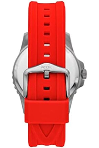Fossil Men's Blue Quartz Stainless Steel and Silicone Three-Hand Watch, Color: Silver, Red (Model: F
