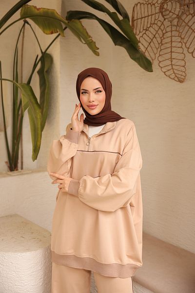 MİMİ Luxury Wear Σετ φόρμας Hijab με φερμουάρ - Διπλός γιακάς