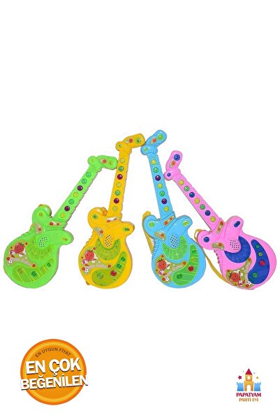 PapatyamPartiEvi Müzikli ve Işıklı Eğitici Gitar Oyuncak - 35 cm Boyunda Çocu...
