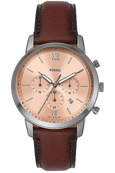 Fossil Men's Neutra Quartz Stainless Steel and Eco Leather Chronograph Watch, Color: Silver, Brown (