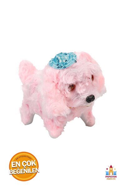 PapatyamPartiEvi Pembe Sevimli Şapkalı Havlayan Yürüyen Pilli Peluş Oyuncak K...
