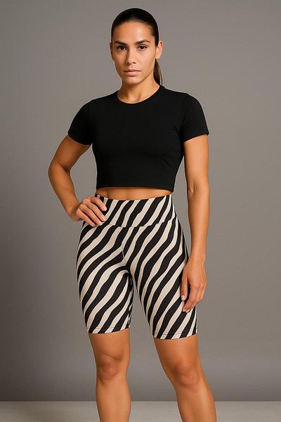 lzv Women's High Waist Zebra Patterned Twill Shorts Leggings – Gathering & Stretchy