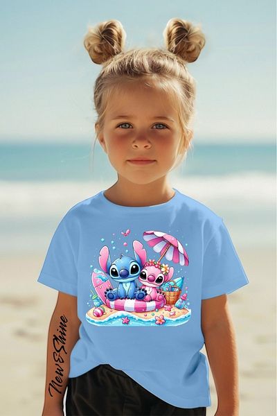 New Shine TRIOC OVERSIZE IMPRIMAT IMPRIMAT PENTRU COPII CU STITCH ȘI ÎNGER DE SĂRĂ
