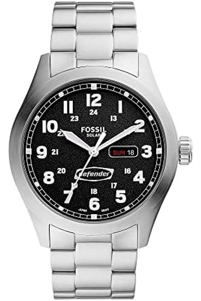 Fossil FS5976 Defender Solar-Powered Stainless Steel Watch for Men, 24 mm Size, Silver