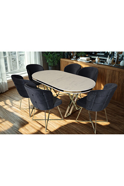 ÜNALMIŞ SALON VE MUTFAK YEMEK MASASI TAKIMI 90X170 ( MASA VE 6 SANDALYE )