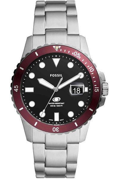 Fossil ساعة زرقاء بثلاثة عقارب وتاريخ من الفولاذ المقاوم للصدأ - FS6013
