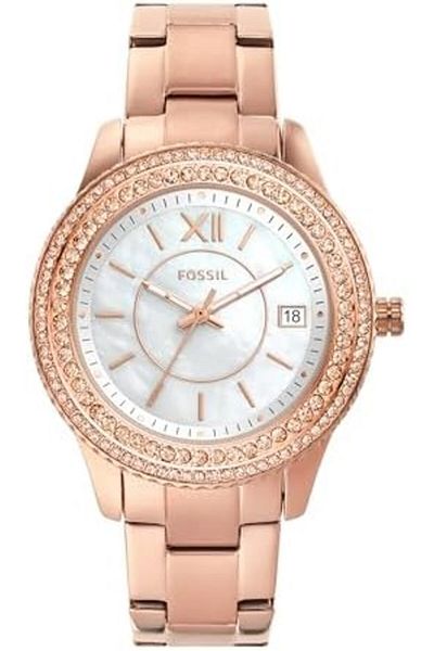 Fossil Womens Watch Stella, 37 mm, Case Size, Quartz Movement, Stainless Steel Strap, Rosegold